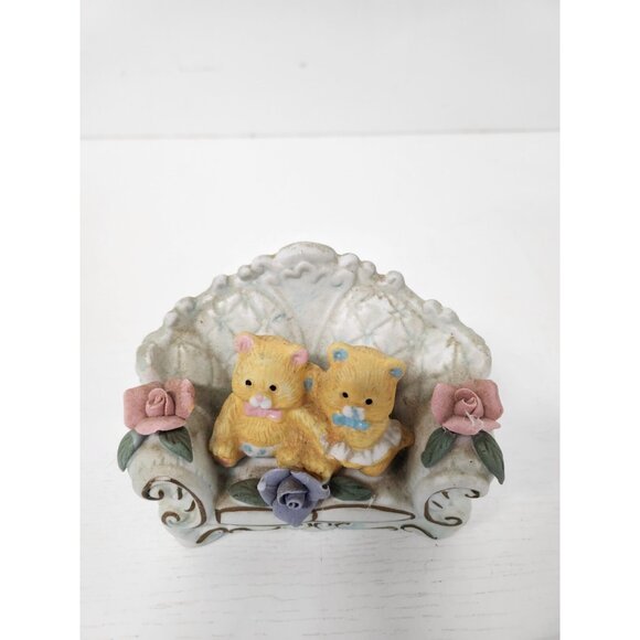 Vintage Bear Couple Sitting On Sofa Collectible Ceramic Figurine Cottagecore - Picture 2 of 12